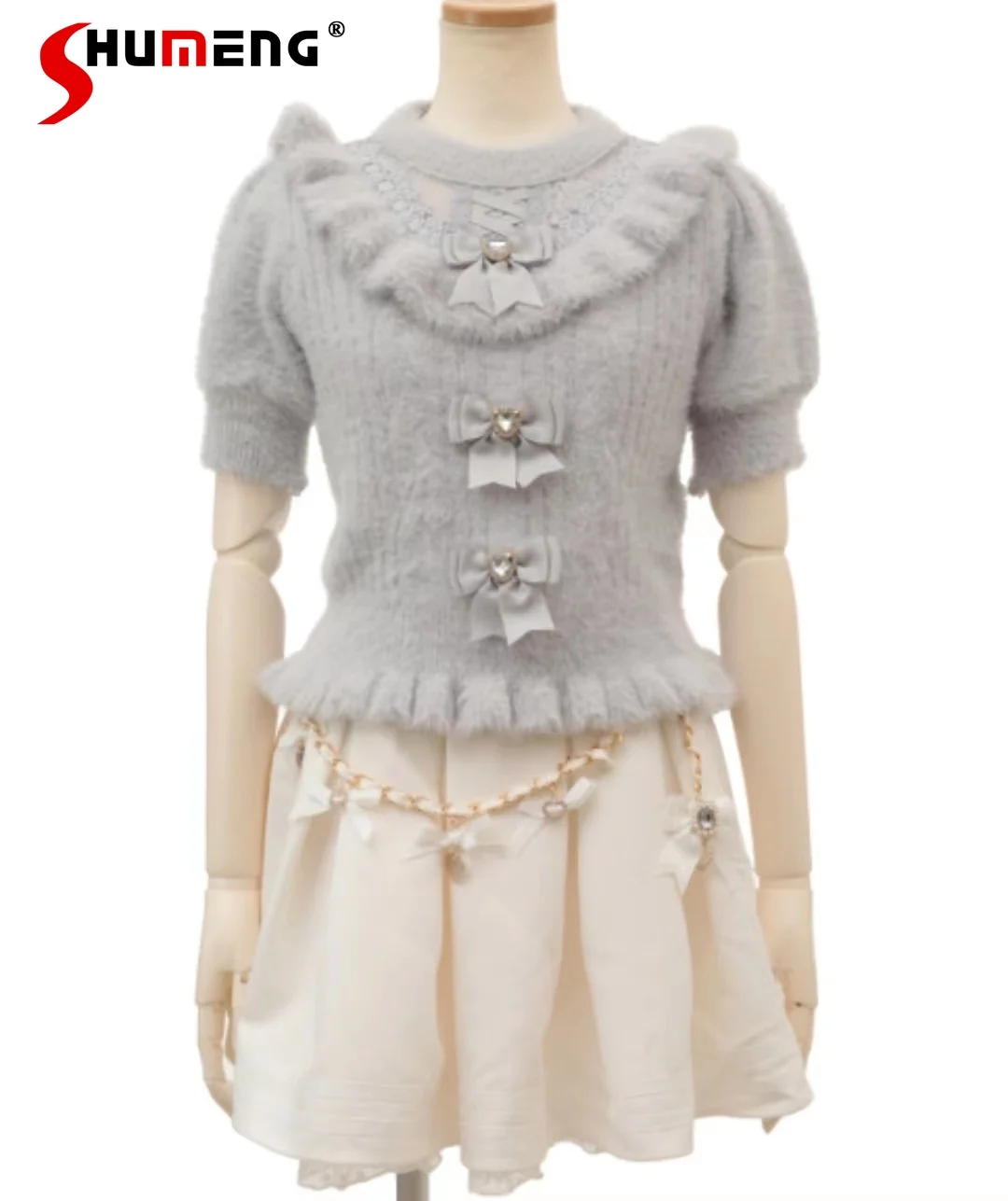 

Autumn 2023 Classic Knitted Sweater Furry Oversleeve Bowknot Slimming Knitwear 3 Colors To Choose Y2k Women's Clothes Pullovers