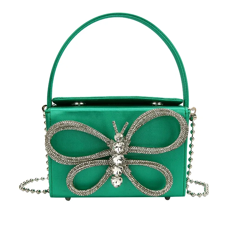 thumbnail image 1 of Bolsos de hombro cuadrados pequeños con cierre de PU, con cadena y cierre, de alta calidad, para mujer, con diamantes y mariposas, estilo nuevo 2024, 1 of 5