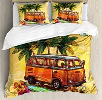 Surf Bedding Set For Bedroom Bed Home Hippie Classic Old Bus with Surfboard Freedom Holida Duvet Cover Quilt Cover Pillowcase 1
