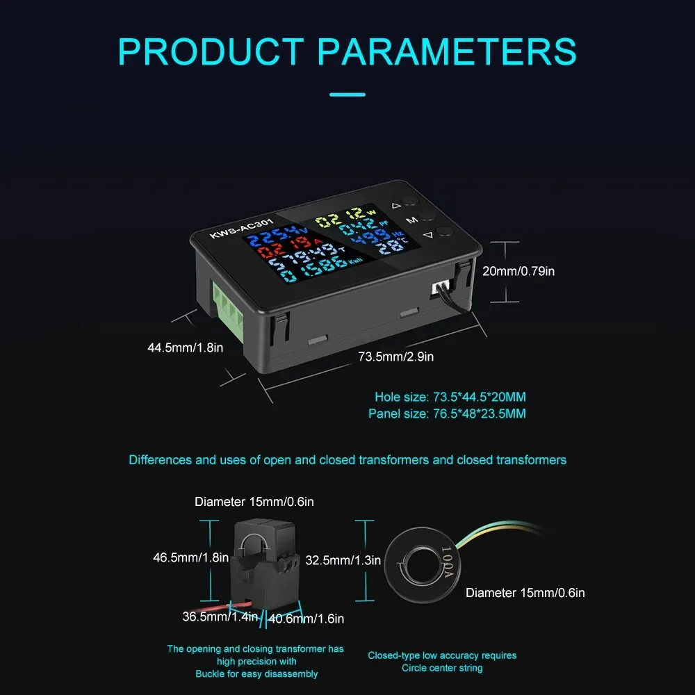 KWS-AC301 Wattmeter Power Meter Voltmeter AC 50-300V Voltage Power Analyzers LED AC Electricity Meter 0-20/100A Detector