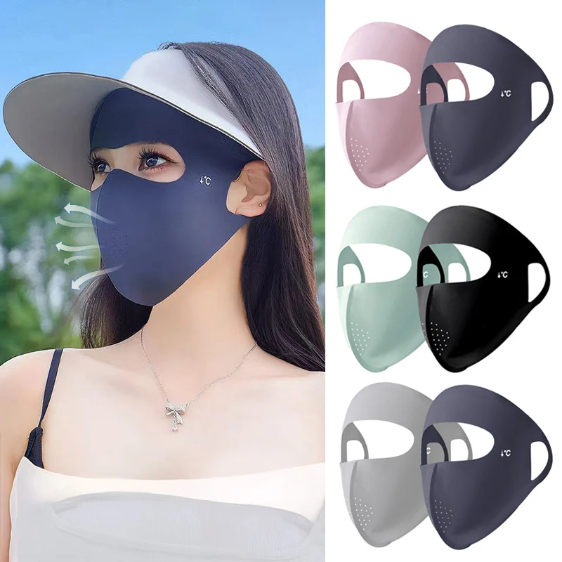 1/2Pcs Summer Full Face Mask Sun Protection Men Women Face Mask For Outdoor Travel Ice Sense Breathable Elastic Facekini-sunscreen face mask