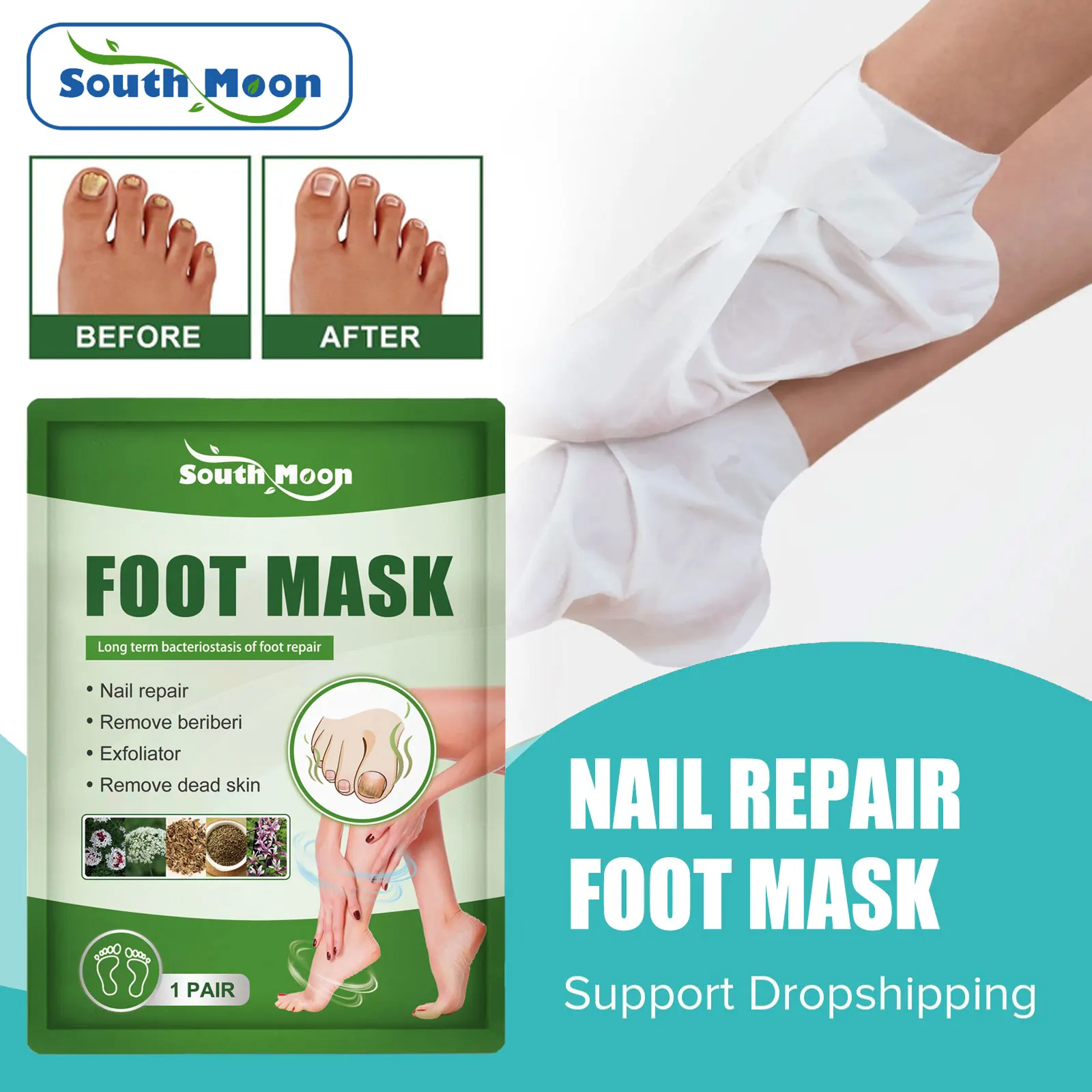 

South Moon Peeling Foot Mask Nail Repair Remove Beriberi Fungal Reduce Calluses Anti Cracked Moisturizing Exfoliating Foot Mask