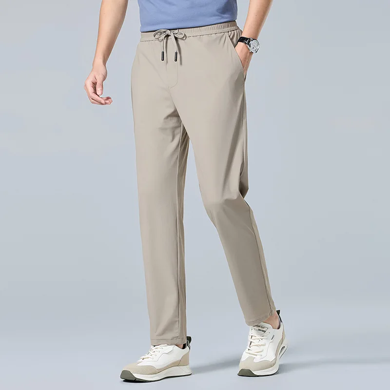 EBAIHUI Summer New Men's Ice Silk Pants Straight Sports Casual Cool Long Pants Solid Color Sunscreen Elastic Waist Male Clothing