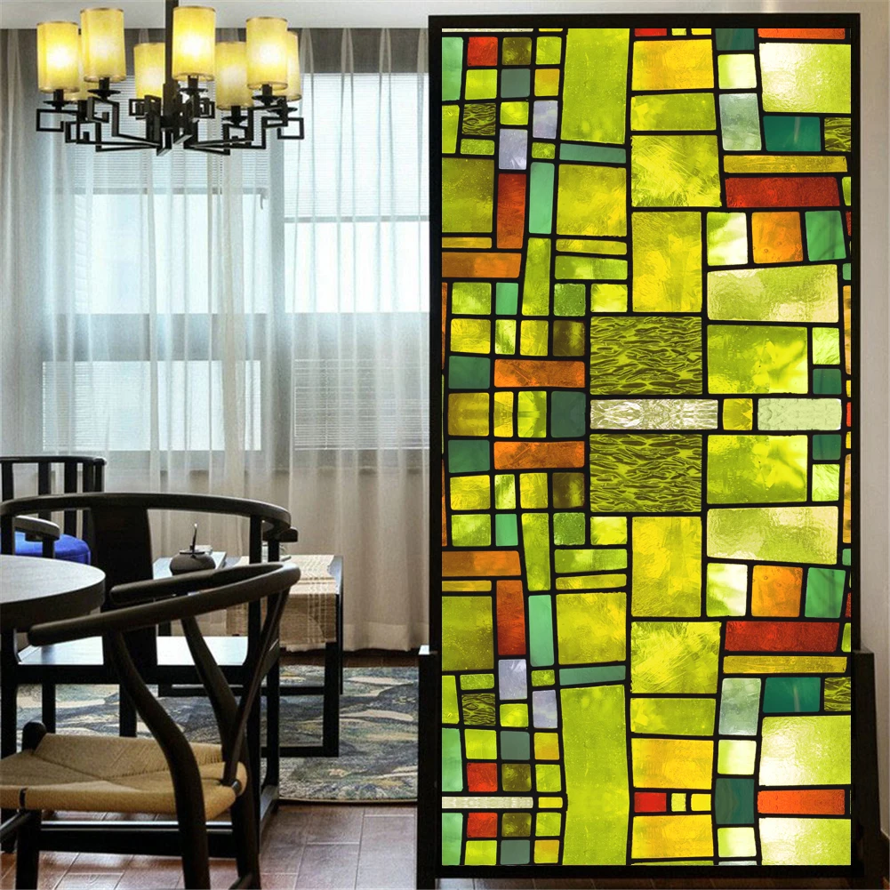 Película decorativa para ventanas con efecto ladrillo de color para privacidad, pegatinas para ventanas con vitrales, sin pegamento, con adherencia estática, película esmerilada para ventanas