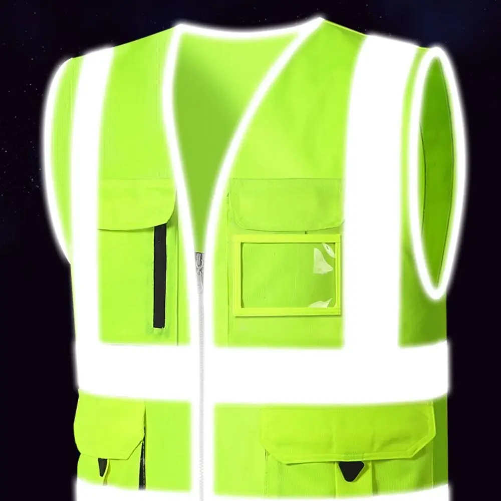 남녀공용 포켓 반사 안전 조끼 지퍼형 반사 안전 조끼 작업 조끼 자원봉사 활동용