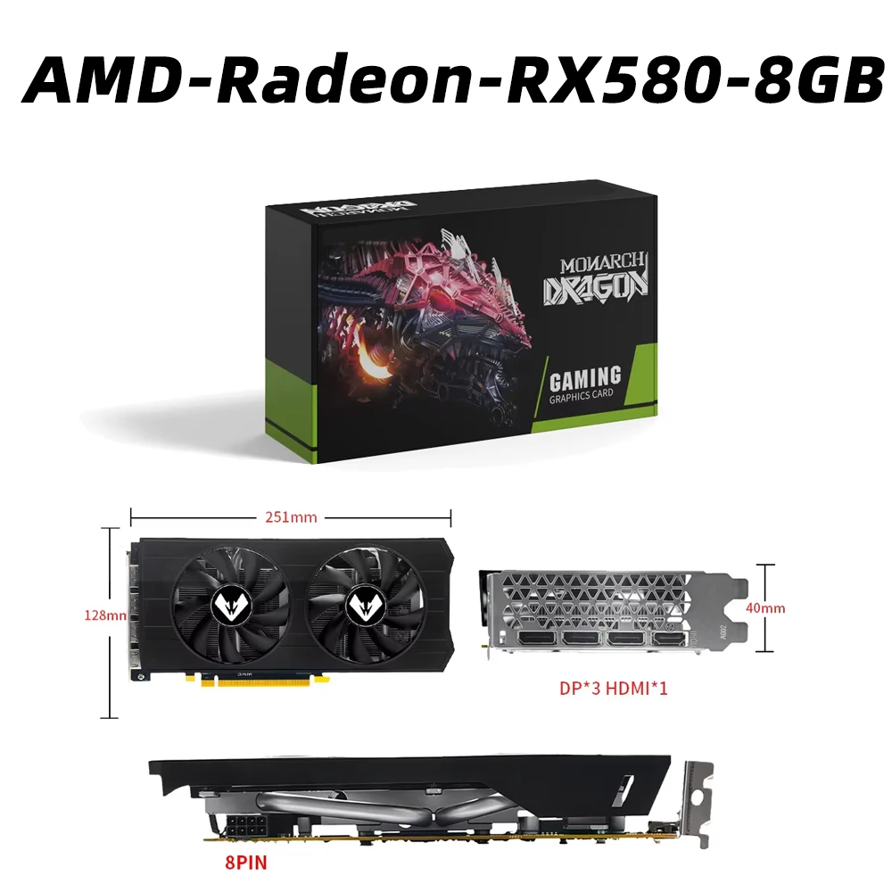 Placa de Vídeo MOUGOL RX 580 8GB 2048SP Black 8-pin