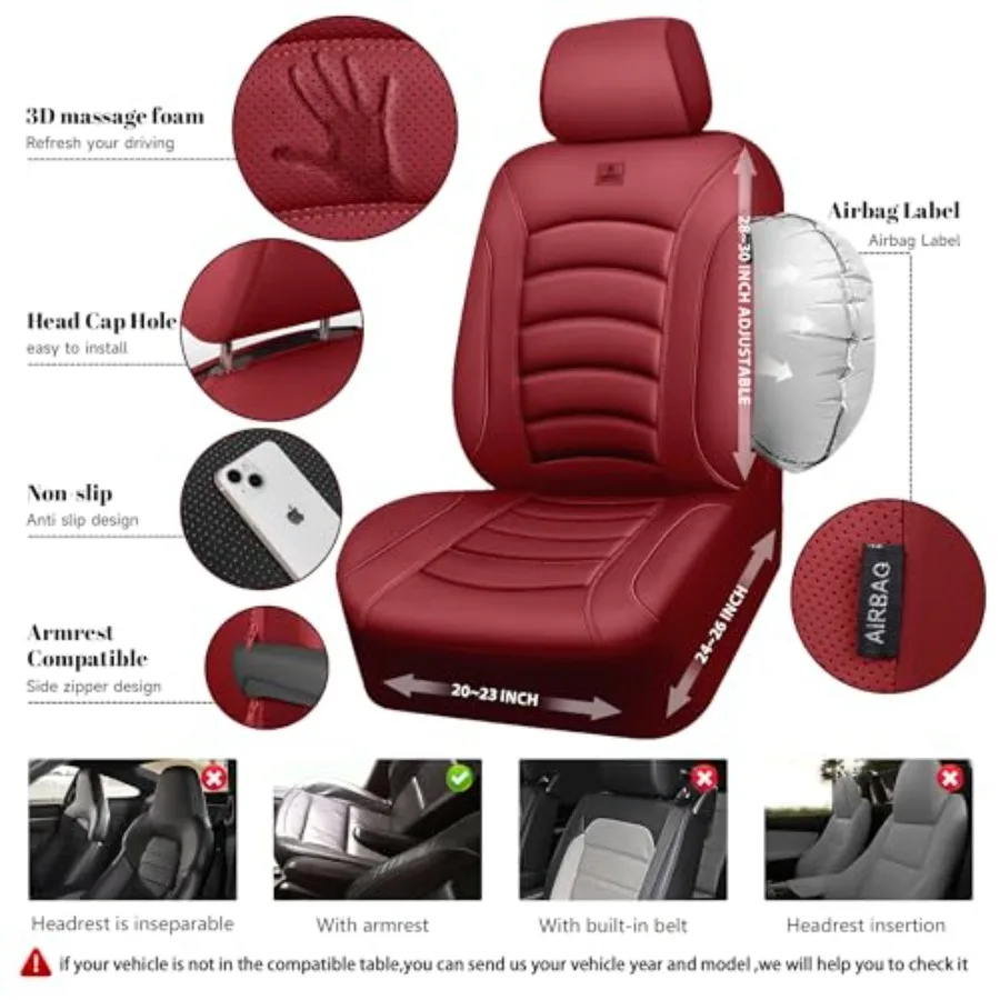 3D Foam PU Leather Car Seat Covers Full Set 5