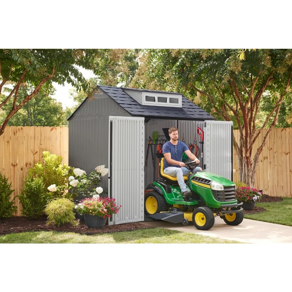 Outdoor Storage Shed With Floor (7 x 7 Ft) Weather Resistant Organization for Home/Backyard/Garden Tools/Lawn Mower