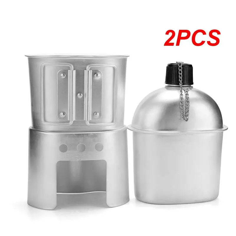

2PCS Outdoor Canteen Cookware Set Canteen Cup Portable Water Bottle with Grab Handle Cup for Outdoor Camping Hiking