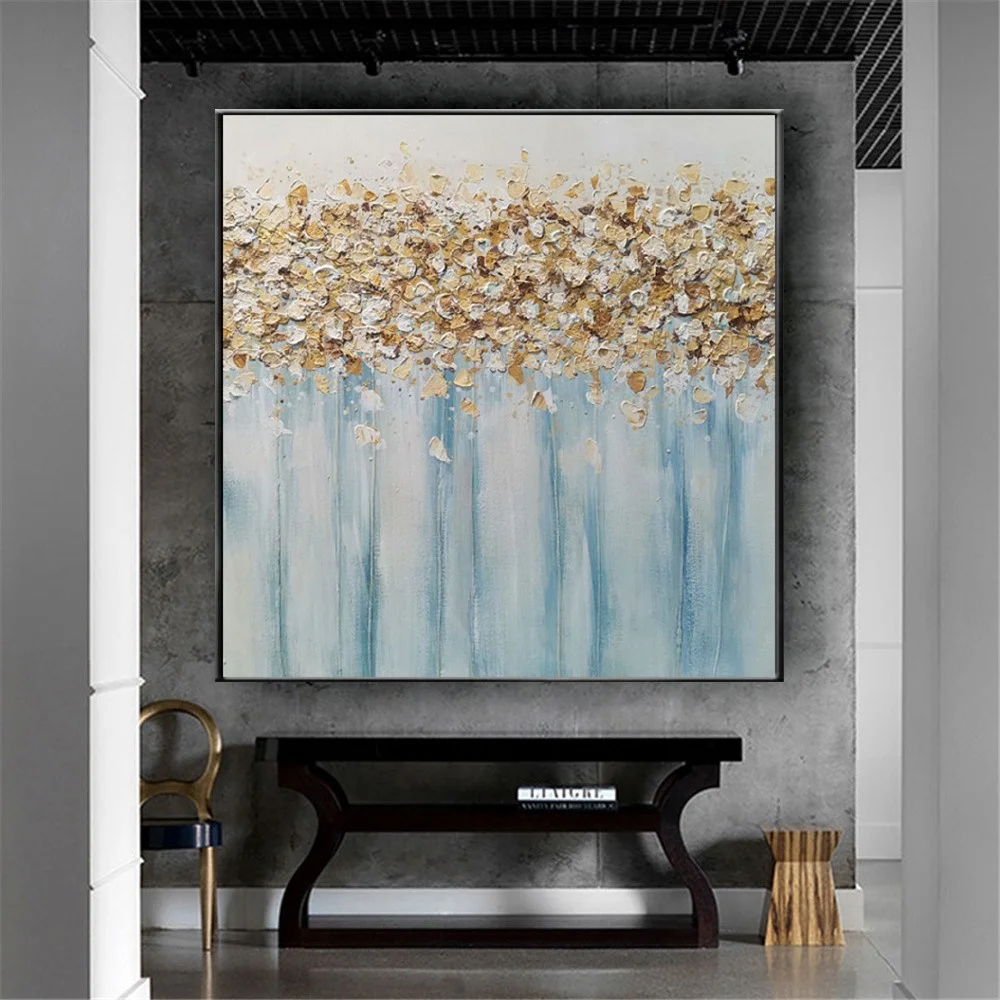 

Modern Drawing Decor Home Room Bedroom Study Mural Abstract Hand-Painted Oil Painting On Canvas Gold Foil Craft Wall Art Poster