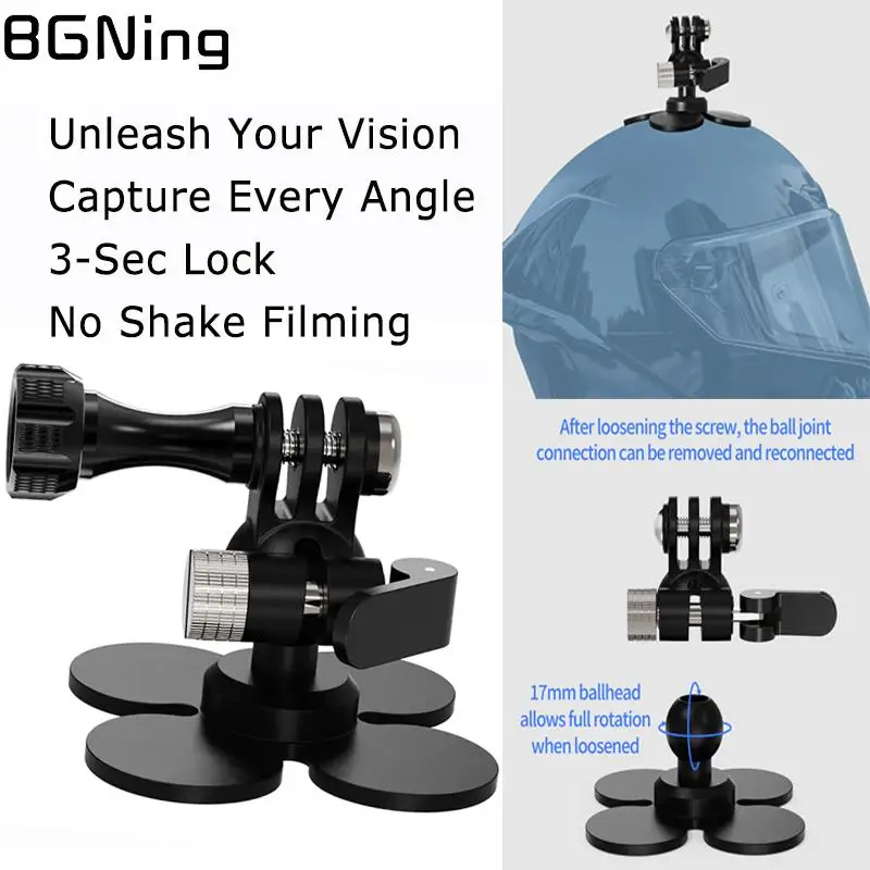 360 drehbare Helm-Kamerahalterung, flexible selbstklebende Basis, 17 mm Kugel für GoPro 13 12 11 Insta360 X4 X5 Ace Pro Motorradhalterung