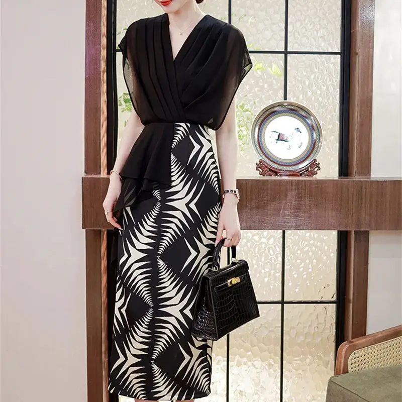 Elegant Dress For Women Slim Patchwork Dress Female