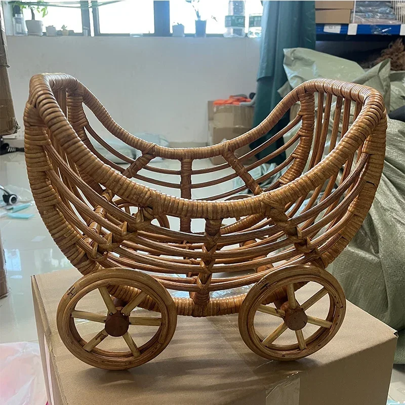 Description Picture 6 of itemNewborn Photography Furniture Props Vintage Handmade Baby Rattan Cart Photo Posing Recliner Mat Studio Photo Tool Accessories