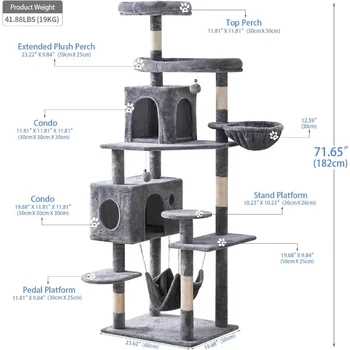 Cat Tree 71.6 inches Cat Tower for Cats,Multi-Level Cat Condo Furniture with Scratching Posts, with Cozy Basket & Hammock 5