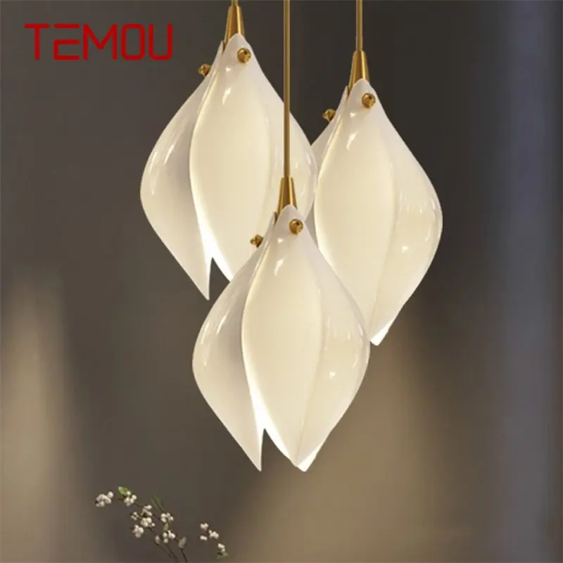 

TEMOU Luxury Chandelier Modern LED Lighting Creative Ceramics Magnolia Petal Decoration For Living Dining Room Bedroom