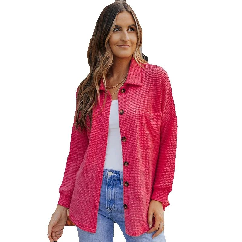 

Spring And Autumn New Knitted Hollow Out Shirt Women's Loose Lapel Versatile Top 2552552