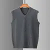 Smart Casual Autumn Men Sweaters Vest V-Neck Solid Simplicity Trend All-match Loose Thicken Sleeveless Pullovers Knitd Coat Tops 2