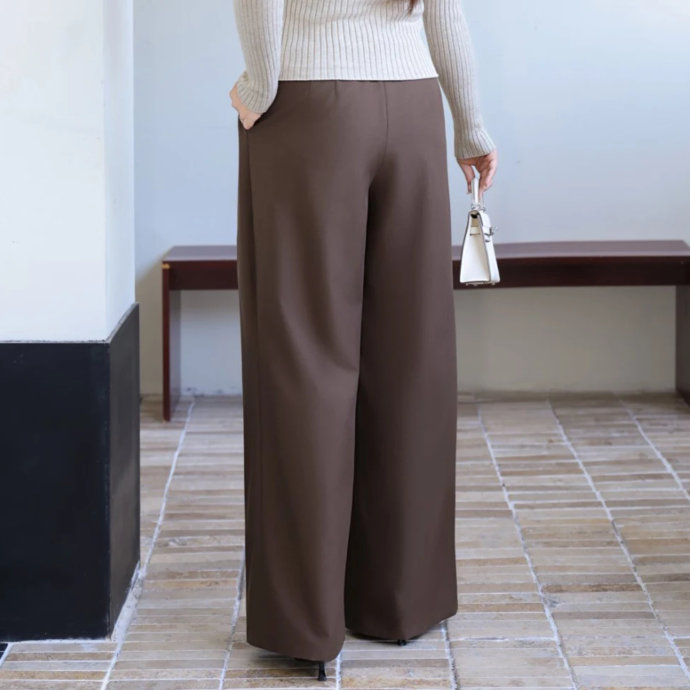 XXXXL Fashion Plus Size Women's Wide Leg Trousers Premium Minimalist Autumn And Winter New Commuting coffee-colored Suit Pants