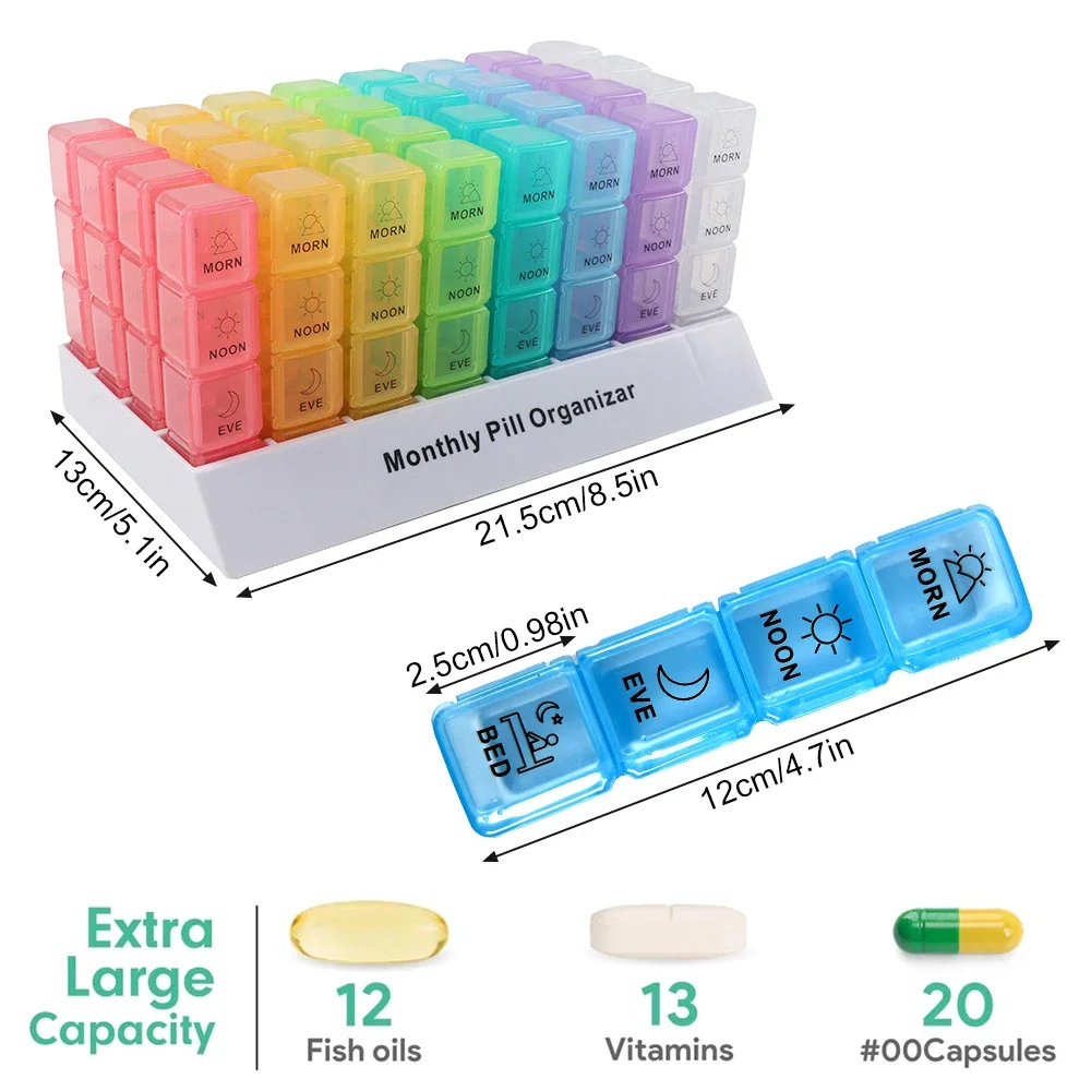 Premium Monthly Pill Organizer with Daily Compartments for Supplements and Medication