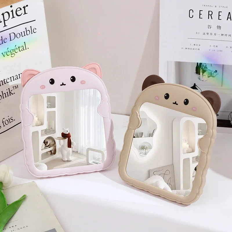 

Cat Ear Desktop Makeup Mirror Creative Flat Mirror with Bracket Cartoon Princess Mirror Girl Kawaii Dormitory Dressing Mirrors