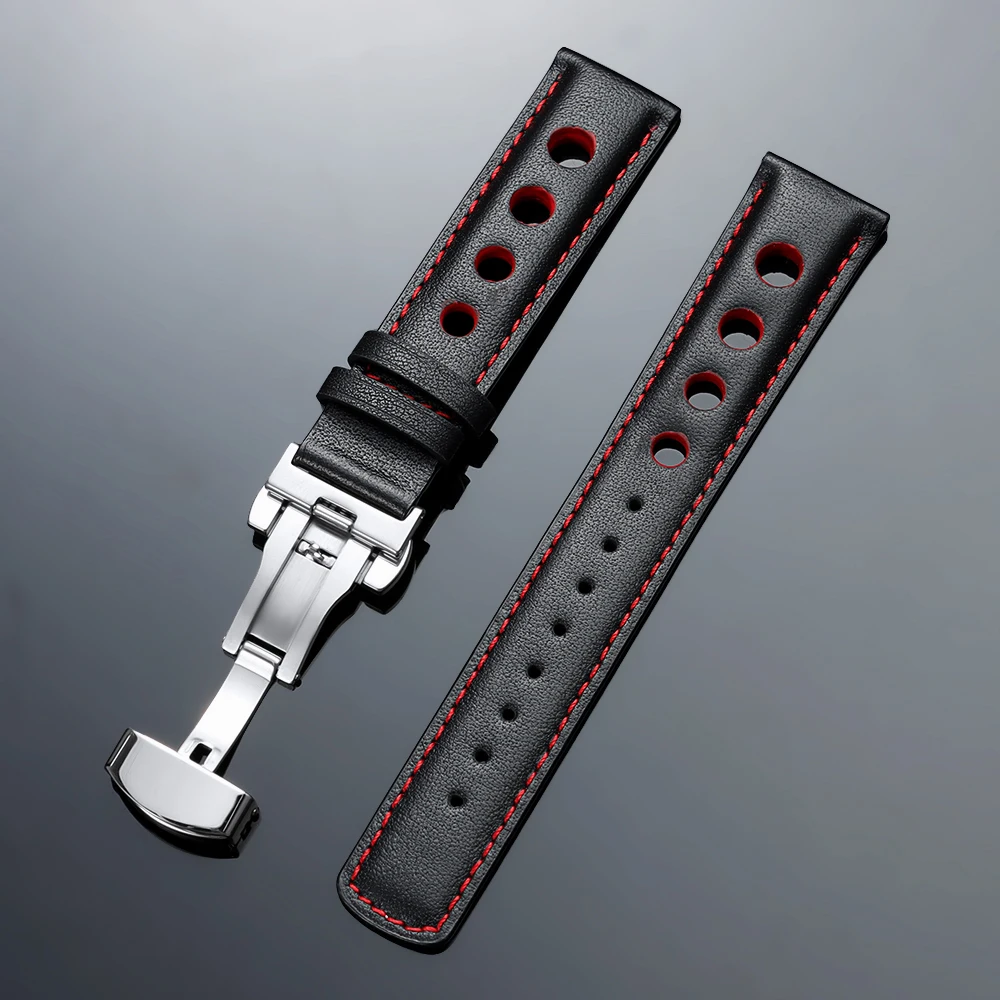 Vintage Genuine Leather Watchband with Butterfly Clasp - Fashionable 20mm Cowhide Strap