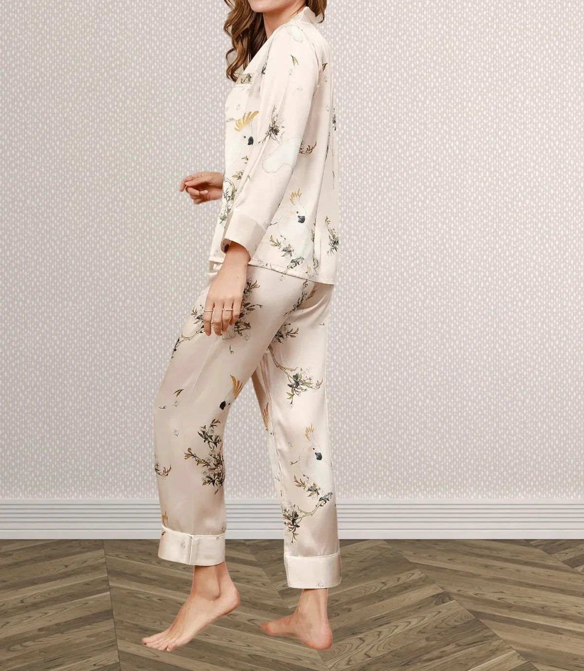 Printed Ladies Mulberry Silk pyjamas Tops & Pants Women Long Sleeve Soft Nightwear Female Loungewear Pure Silk Sleepwear Set - Image 4