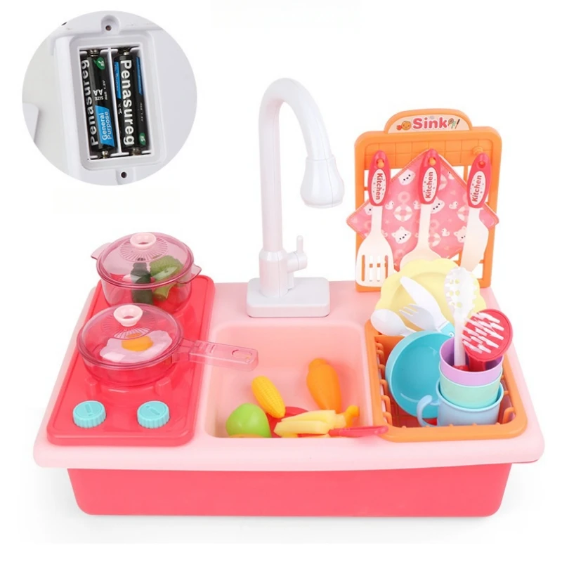 Children Simulation Sink Electric Dishwasher Mini Kitchen Food Pretend Play House Toys Set Kids Role Playing Girls Birthday Toys