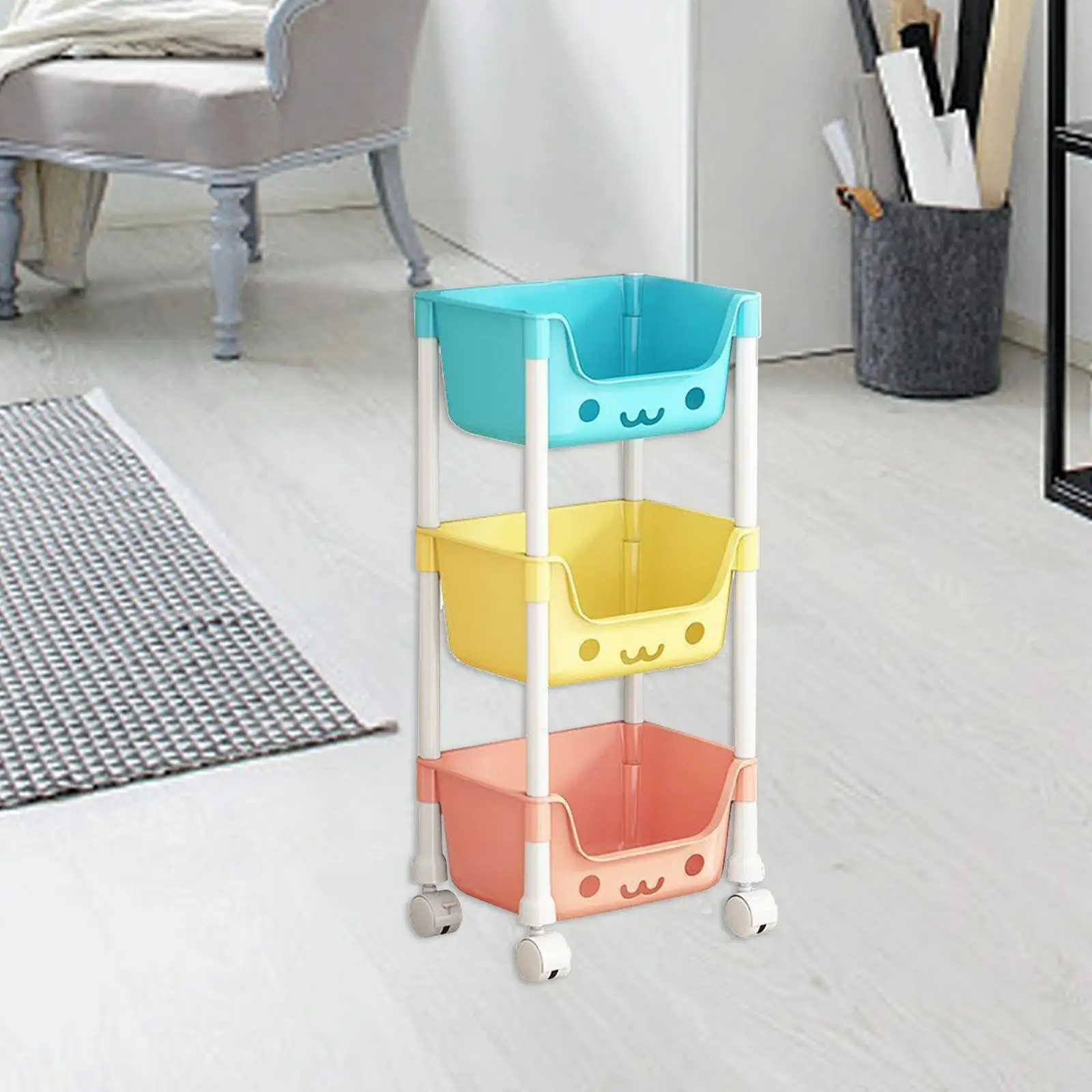 3 Tier Storage Cart Mobile Shelving Unit Organizer 3 Tier Trolley Rack Bathroom Organizer Cart for Kitchen Garage Bedroom Office