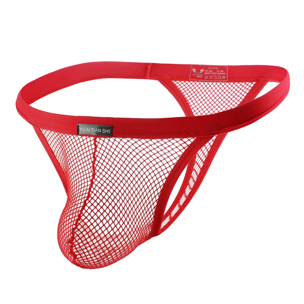 Men Underwear Shorts Sexy Mesh Transparent Attractive Briefs Bikini G-string Thong Jocks Tanga Low Waist T-back
