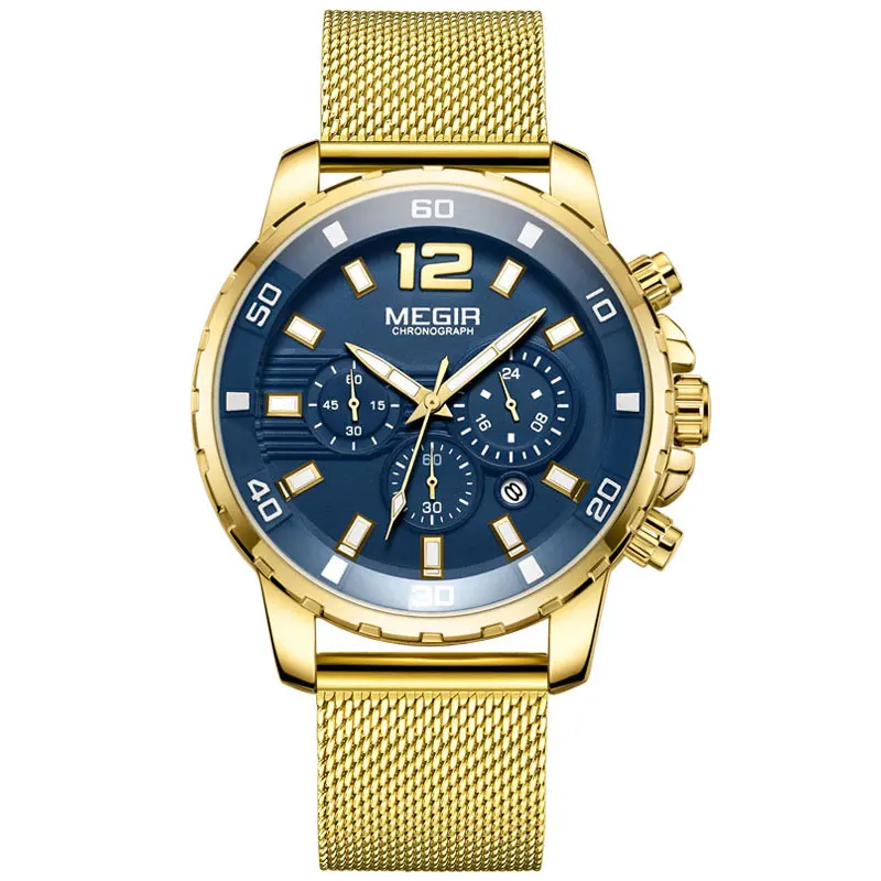 Luxury Military Sport Chronograph Waterproof Men's Wristwatch with Mesh Strap