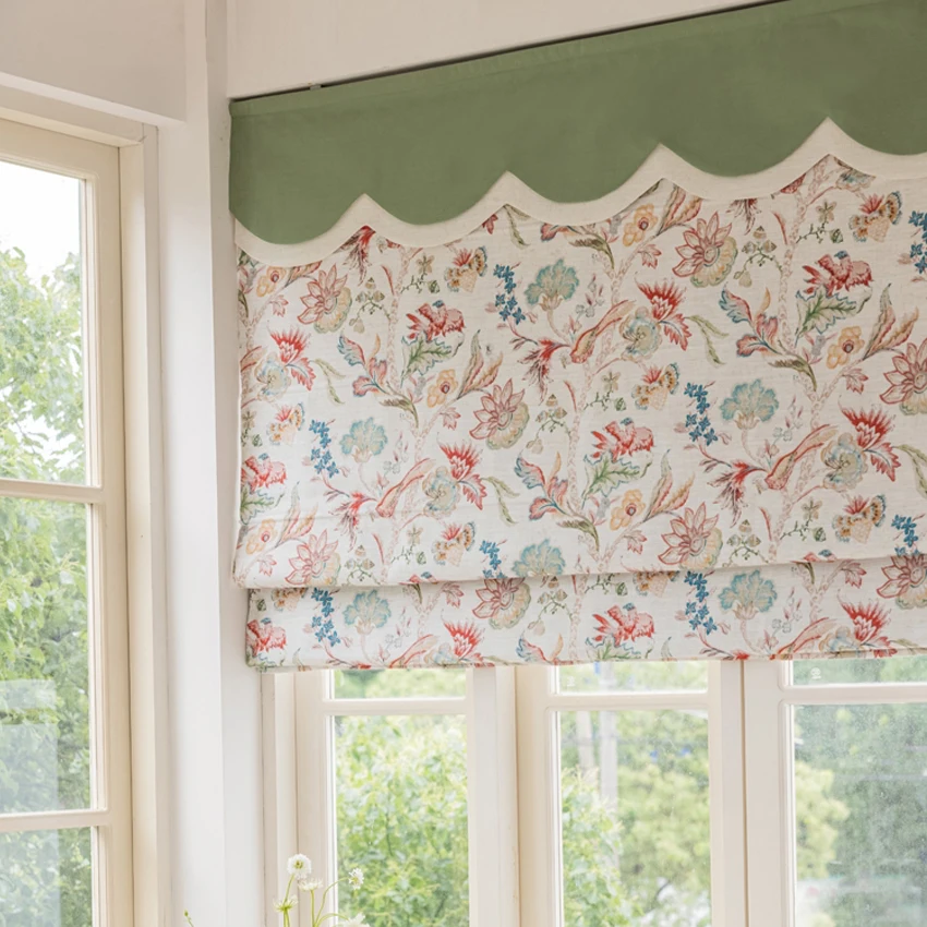 

Pastoral Motorized/Cord Natural Flowers Printed Flat Roman Shades With Hardware Included Custom Window Curtains For Living Room