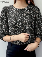 2025 ZANZEA Summer Floral Printed Blouse Stylish Women Tops Tunic Casual O Neck 3/4 Sleeve Work Blusas Bohemain Holiday Shirt - Image 4
