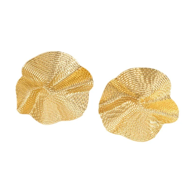 Trendy Earrings for Evening Parties with Folded Pleated Lotus Leaf Design and Exaggerated Fashion Accessories, geometric earrings