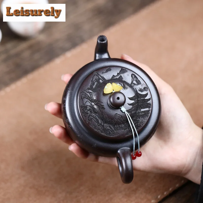 200ml Yixing Purple Clay Teapots Artists Handmade Asahi Hat Pot Raw Ore Antique Brass Mud Kettle With Strainer Zisha Teaset Gift