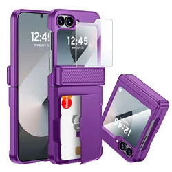Luxury Wallet Design Case with Card Holder & Built - in Screen Protector - Shockproof & Rugged - Galaxy Z Flip6 (PURPLE)