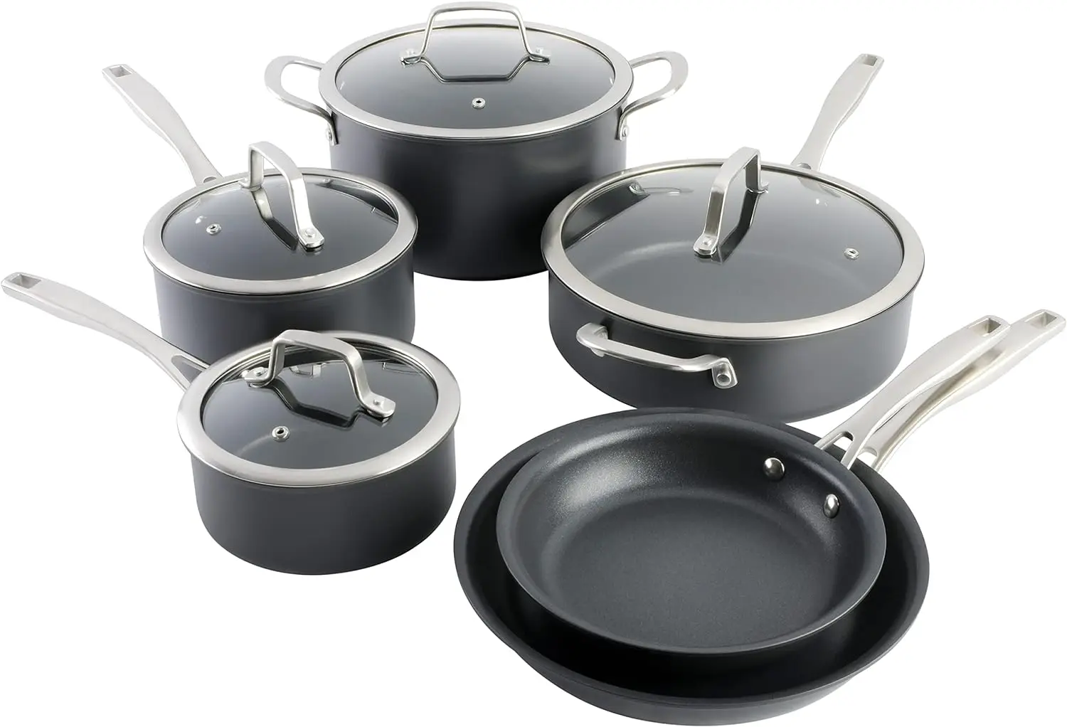 

Arbor Heights 7-Layer Hard Anodized Induction Nonstick Platinum Forged Aluminum Cookware Set, 10-Piece, Black