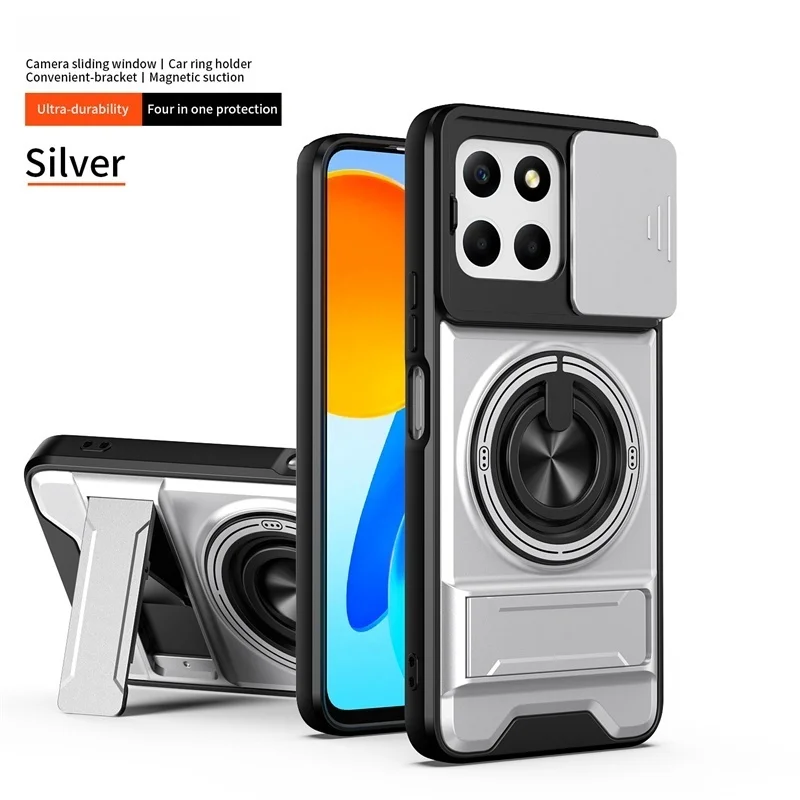 Armor Stand Holder with Slide Lens and Magnetic Ring Cover - Durable Protective Case
