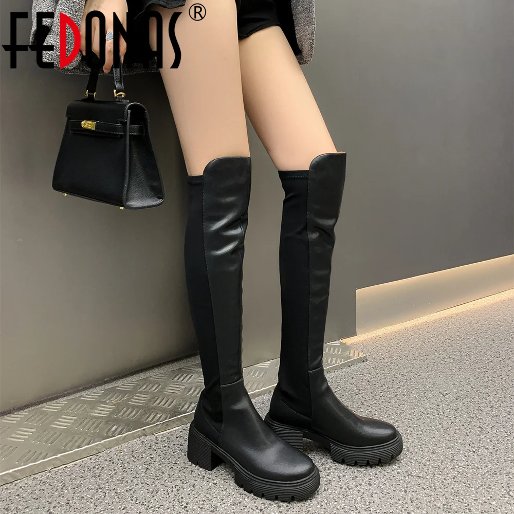 

FEDONAS Women Over The Knee Boots Fashion Splicing Thick Heels 2023 Autumn Winter Popular Party Slim High Boots Shoes Woman New