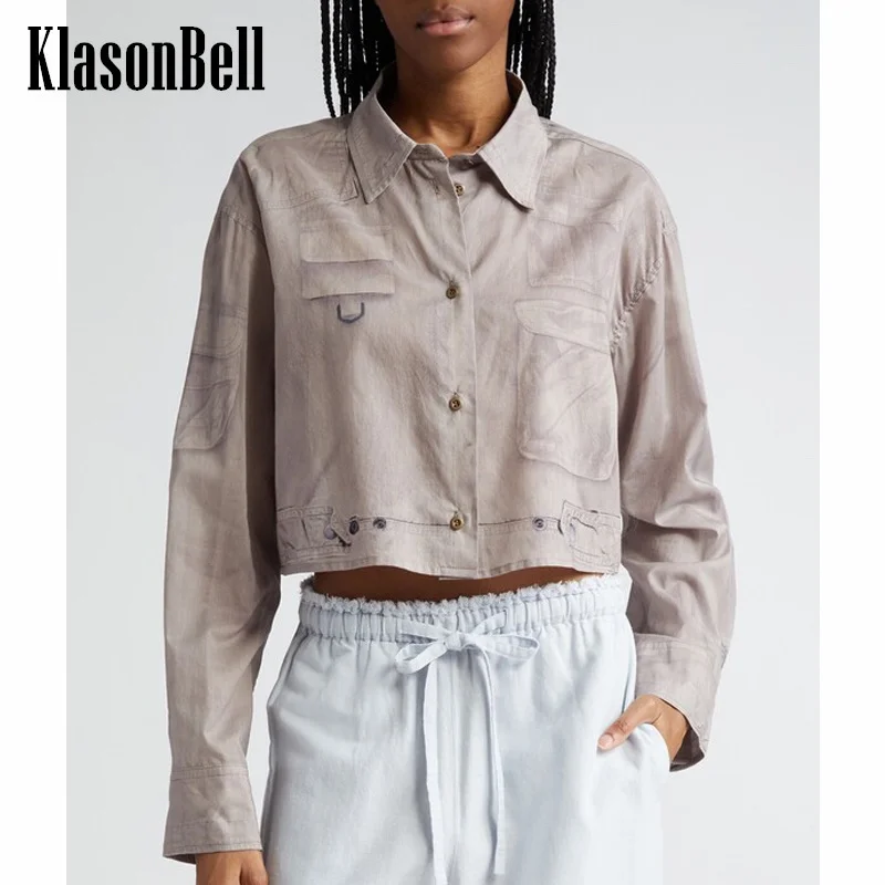 

Женская винтажная потертая рубашка KasonBell с длинным рукавом и 3D принтом, однобортная Свободная Повседневная рубашка-карго, 7,6