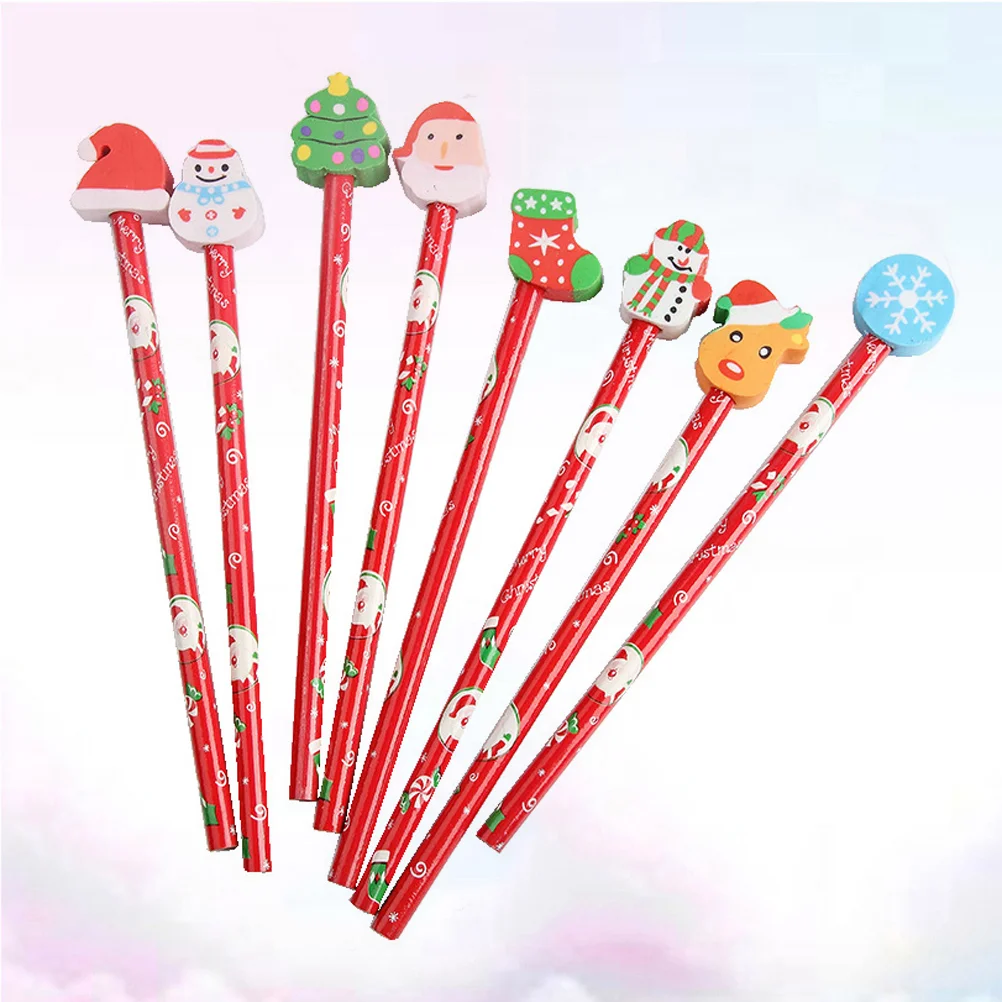 

12pcs Christmas Pencil with Eraser Cartoon Stationary Pencils for Kids Students Random Style