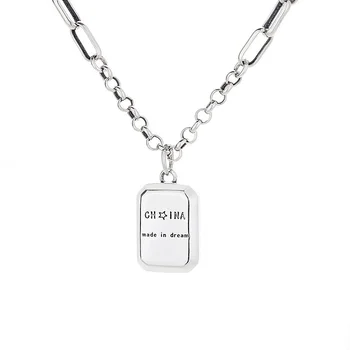 206L ZFSILVER S925 Sterling Silver Fashion Trendy Retro Design Rectangle Letter China Necklaces Women Charms Party Jewelry Gifts 1