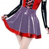 Plus Size High Waist Mini Skirts for Party Club Sexy PU Swing Patchwork Skirts Womens Wetlook PVC Leather Skate Short Skirts - Image 4