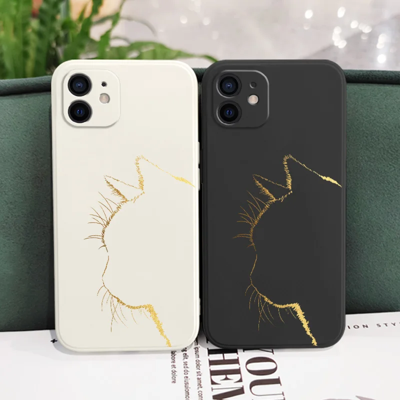 Elegant Black Gold Cat Liquid Silicone Phone Case - Soft Protective Cover