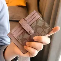 Porte-cartes ultra-fin de style monogramme, mini-portefeuille court à rabat pour femmes, appliques, porte-cartes et porte-carte d'identité, porte-cartes de crédit 4