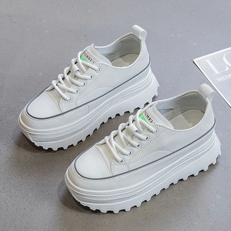 

2022 New Autumn Light Comfort Platform Heighten Shoes Lace-up Breathable Shallow Mouth Genuine Leather Sneaker Single Tide Shoes