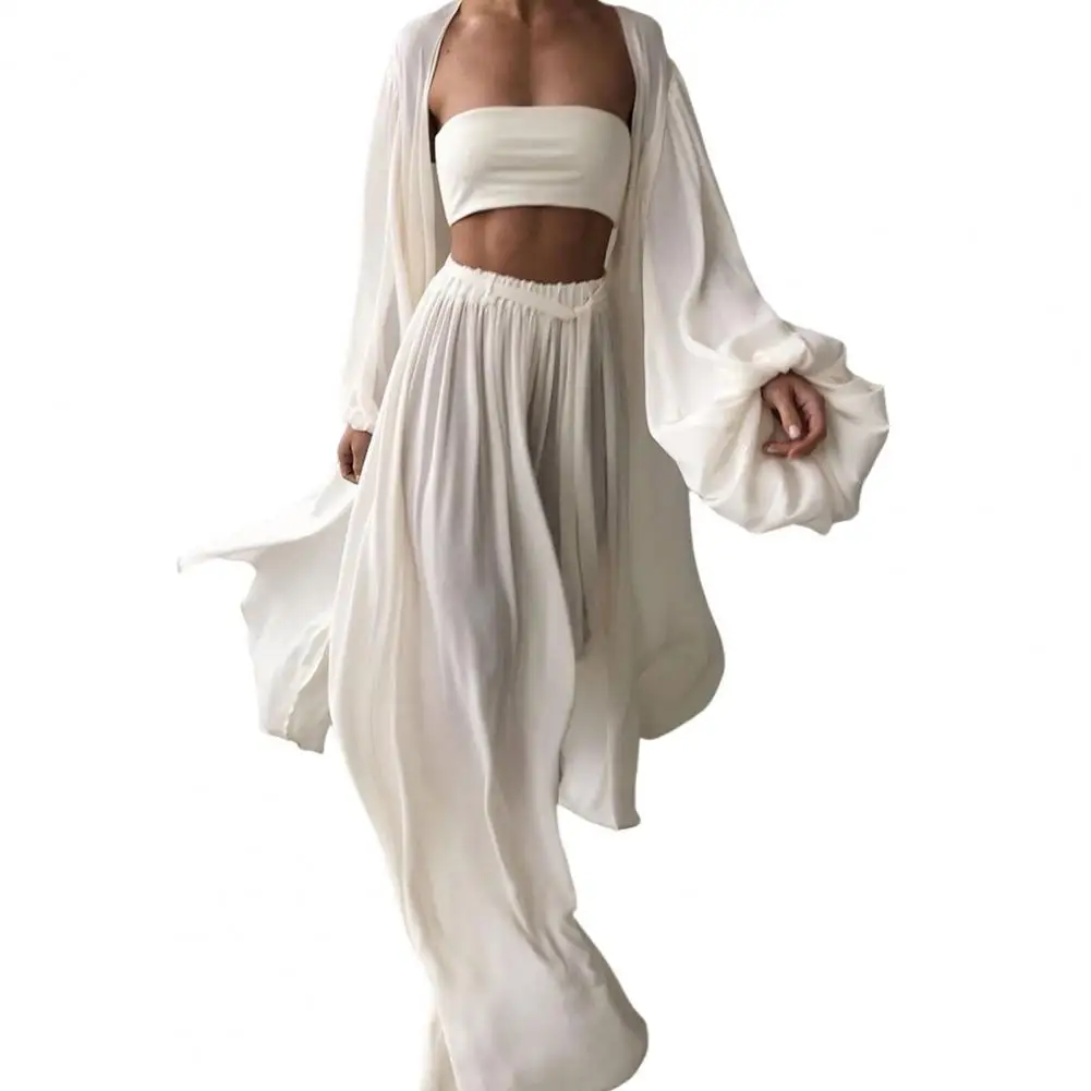 Fabulous Lady Pants Set Sleeveless Vest Women Pants Coat Suit Soft Wide Leg Big Sleeve Top Trousers Coat Suit Draped