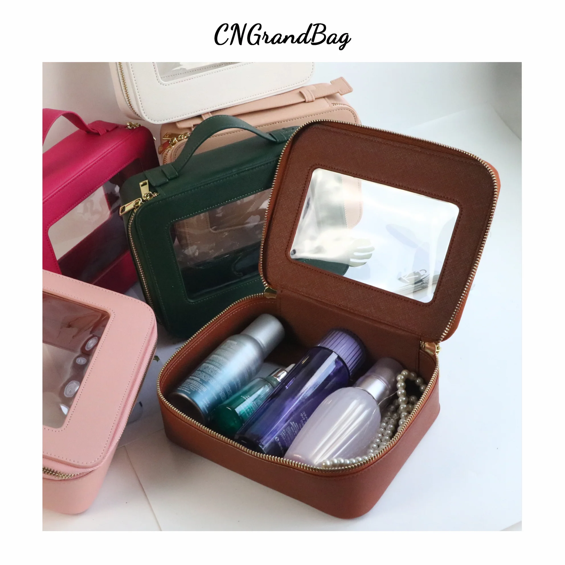 Custom Letters Saffiano Leather Cosmetic Brush Bag Portablet TPU Capacity Waterproof Travel Multi-function Storage Bag 5