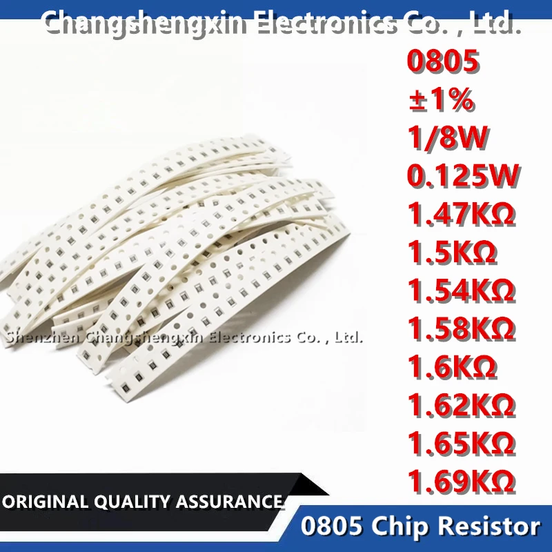 

100PCS 0805 SMT Chip Resistor Tolerance ±1% Resistance 1.47KΩ 1.5KΩ 1.54KΩ 1.58KΩ 1.6KΩ 1.62KΩ 1.65KΩ 1.69KΩ Ohms 1/8W 0.125W