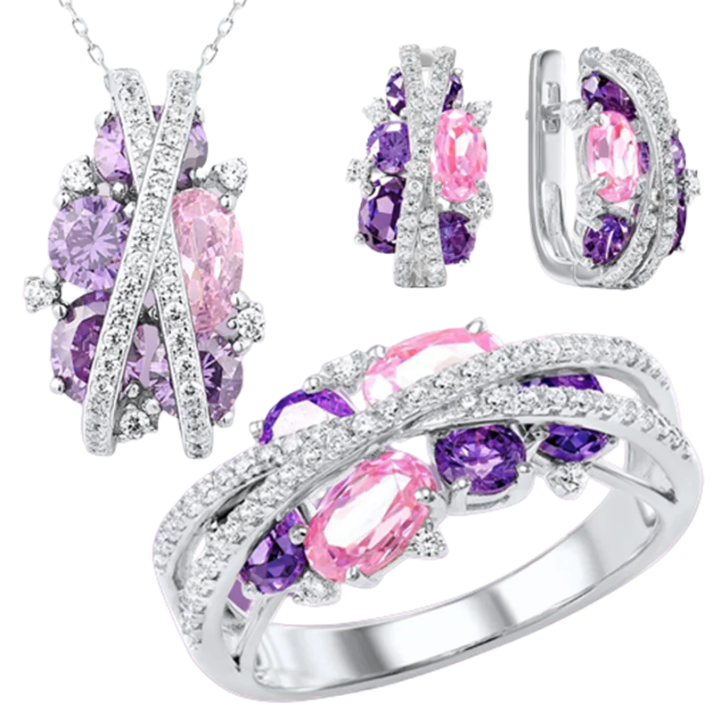LuxuryDesignerAmethystPinkJewelrySetsforWomenCrossInfinite