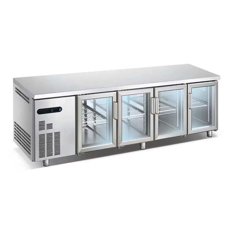 3 Glass Door Commercial Back Bar Cooler Stainless Steel Under Counter Refrigerator Sandwich & Salad Prep Table Stainless Steel